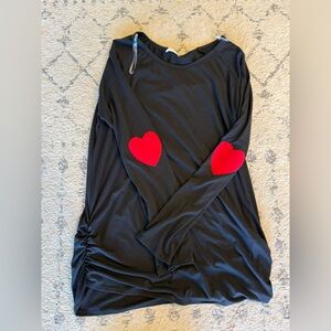 Chic Soul Black Tunic with Red Heart Accents
